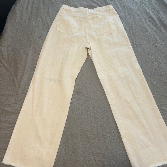 Unknown Denim - Womens White High Waisted Wide‎ Leg Distressed Raw Hem Jeans size 6